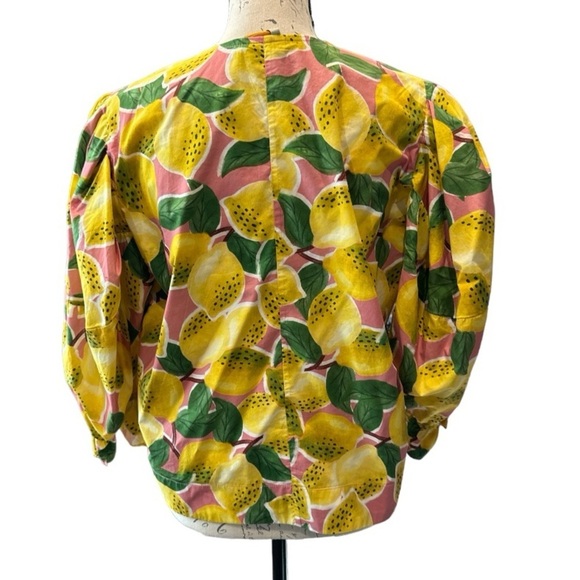 Farm Rio Fresh Lemons Puff Sleeve Shirt Sz Small - Picture 3 of 6